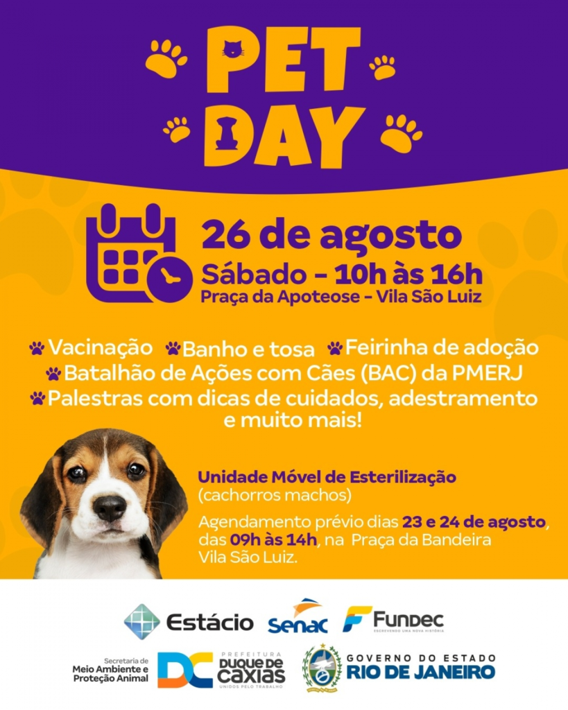 Pet Day: Programação Especial em Duque de Caxias. Imagem: Prefeitura de Duque de Caxias