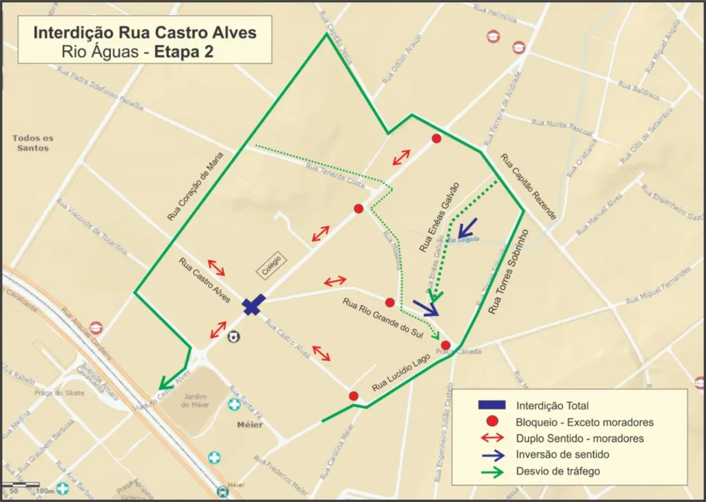 Interdição de ruas e cruzamento no Méier para obras de Drenagem. Imagem: Prefeitura do Rio de Janeiro